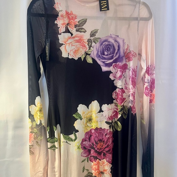 AFRM Shailene Floral Mesh Turtleneck Midi Dress Long Sleeve Size M NWT - Picture 2 of 16